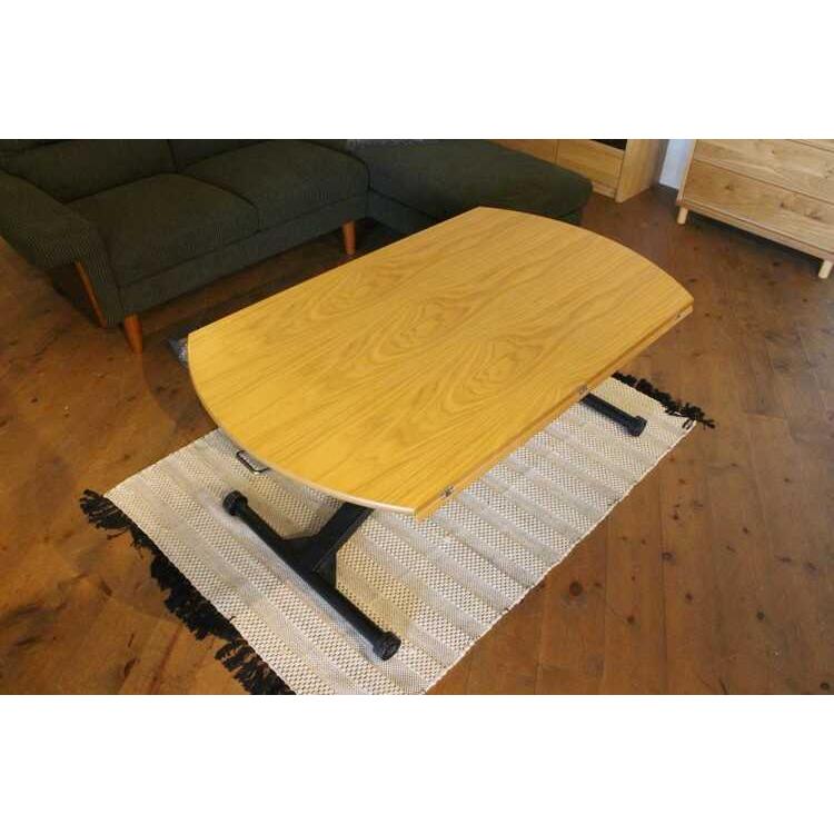 リフトテーブル 天然木製 円形 バタフライ天板 拡張 昇降式 高さ調節