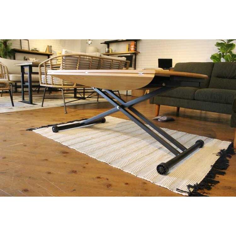 リフトテーブル 天然木製 円形 バタフライ天板 拡張 昇降式 高さ調節