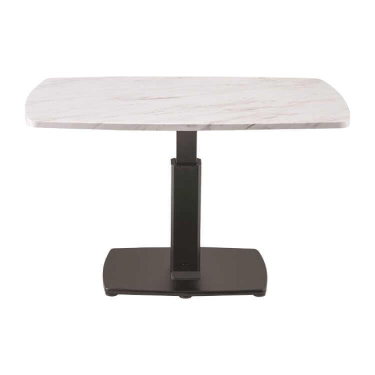 ダイニングテーブル 昇降式 長方形 ガス圧式 ペダル 幅120 大理石柄 白