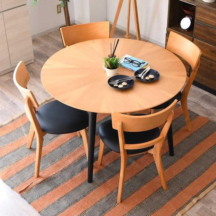 円形 ダイニングテーブル 直径110cm 棚付き 木製 ナチュラル 直径110cm・天然木オーク製の円形ダイニングテーブル ナチュラル色