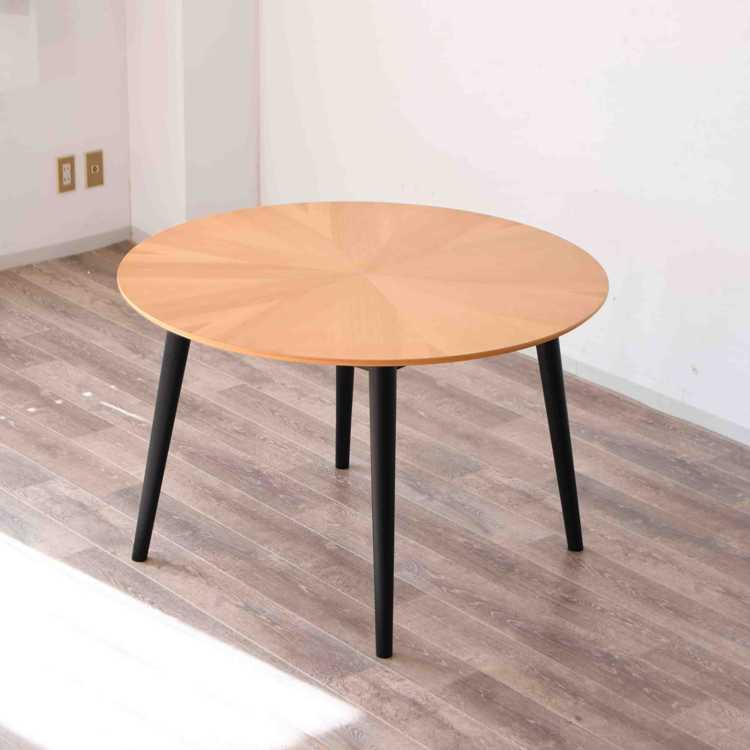 木製ダイニングテーブル 直径90cm 直径90cm・天然木オーク製の丸型ダイニングテーブル ナチュラル色 直径