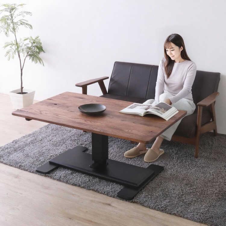 昇降式ダイニングテーブル 木製天板 幅120cm・無垢材の高級ダイニングテーブル昇降式・レッドオーク天然