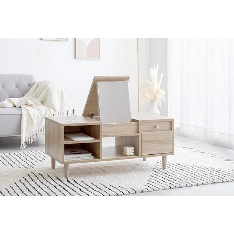 ドレッサー テーブル 北欧 鏡付き 収納 ドレッサーテーブル ロー ナチュラル 引き出し 化粧台 ローテーブル ワンルーム 幅85 鏡台 メイク |  | 10