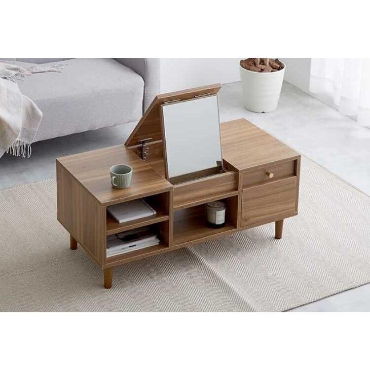 ドレッサーテーブル おしゃれ 北欧 収納 ドレッサー テーブル ロー 鏡付き 引き出し ブラウン 化粧台 ローテーブル 一人暮らし 幅85 鏡台 木目柄 |  | 01