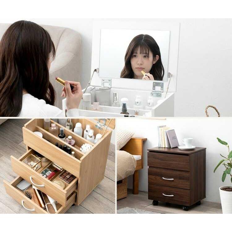 ドレッサー サイドテーブル ミニ ナチュラル色 幅42 コンパクト 鏡 収納 引出し おしゃれ 北欧 化粧台 ワゴン 一面鏡 大容量 シンプル 木目 |  | 15