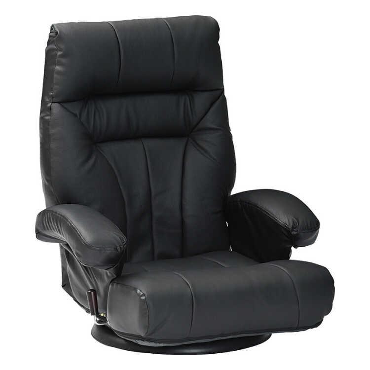 本革製座椅子リクライニング付き 黒 ブラック 360度回転 パーソナルチェア ハイバック リラックスチェア かっこいい スタイリッシュフロアチェア シンプル |  | 01