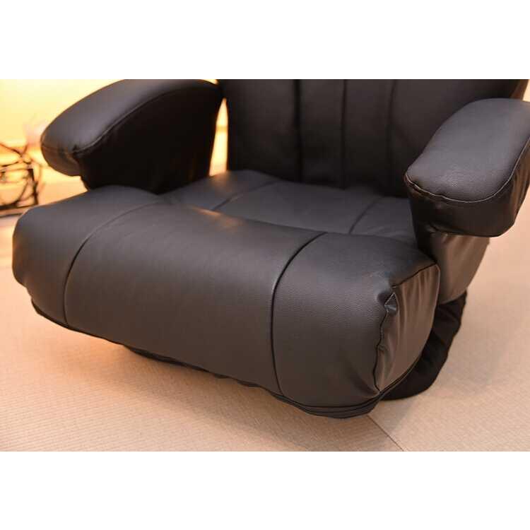 本革製座椅子リクライニング付き 黒 ブラック 360度回転 パーソナルチェア ハイバック リラックスチェア かっこいい スタイリッシュフロアチェア シンプル |  | 03