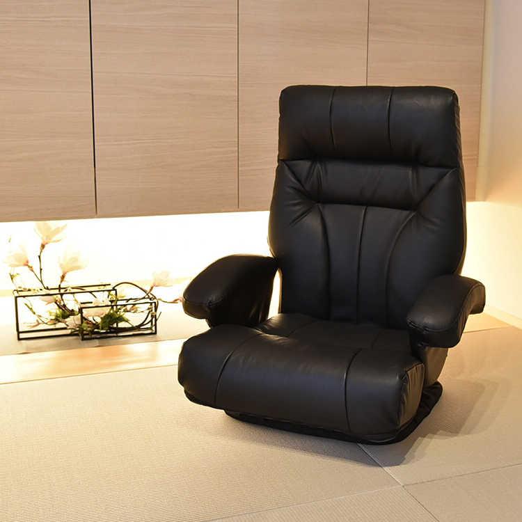本革製座椅子リクライニング付き 黒 ブラック 360度回転 パーソナルチェア ハイバック リラックスチェア かっこいい スタイリッシュフロアチェア シンプル |  | 07