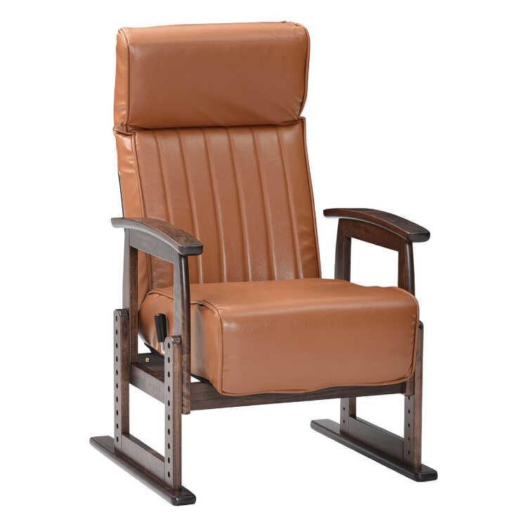 7段階で高さ調節可！高座椅子ブラウン PVCレザー製 背もたれ＆ヘッド部リクライニング ポケットコイル パーソナルチェア ハイバック リラックスチェア おしゃれ |  | 01