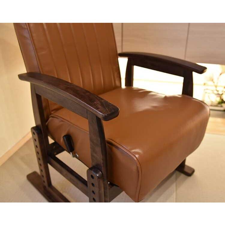 7段階で高さ調節可！高座椅子ブラウン PVCレザー製 背もたれ＆ヘッド部リクライニング ポケットコイル パーソナルチェア ハイバック リラックスチェア おしゃれ |  | 02