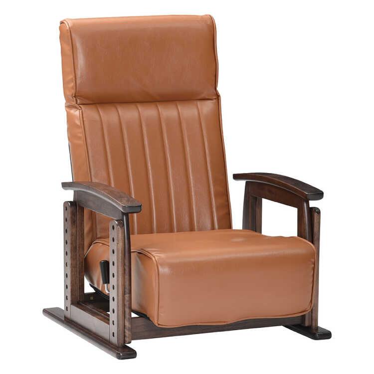 7段階で高さ調節可！高座椅子ブラウン PVCレザー製 背もたれ＆ヘッド部リクライニング ポケットコイル パーソナルチェア ハイバック リラックスチェア おしゃれ |  | 04