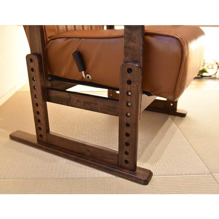 7段階で高さ調節可！高座椅子ブラウン PVCレザー製 背もたれ＆ヘッド部リクライニング ポケットコイル パーソナルチェア ハイバック リラックスチェア おしゃれ |  | 05