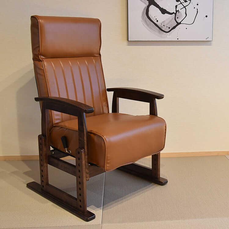 7段階で高さ調節可！高座椅子ブラウン PVCレザー製 背もたれ＆ヘッド部リクライニング ポケットコイル パーソナルチェア ハイバック リラックスチェア おしゃれ |  | 08