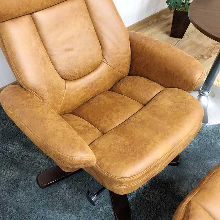 パーソナルチェア お洒落 リクライニングチェア オットマン付 肘付き ハイバック リクライニング 布 一人掛け キズに強い アンティーク ライトブラウン |  | 14