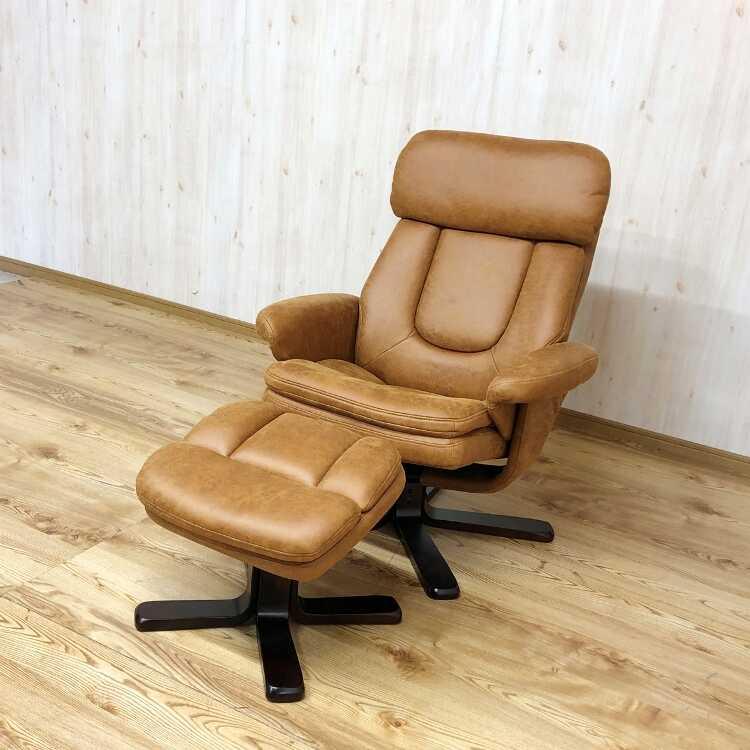 パーソナルチェア お洒落 リクライニングチェア オットマン付 肘付き ハイバック リクライニング 布 一人掛け キズに強い アンティーク ライトブラウン |  | 03