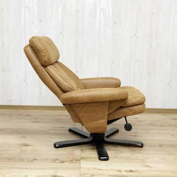 パーソナルチェア お洒落 リクライニングチェア オットマン付 肘付き ハイバック リクライニング 布 一人掛け キズに強い アンティーク ライトブラウン |  | 04