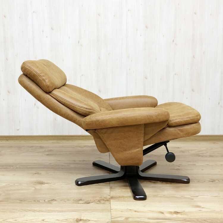 パーソナルチェア お洒落 リクライニングチェア オットマン付 肘付き ハイバック リクライニング 布 一人掛け キズに強い アンティーク ライトブラウン |  | 05