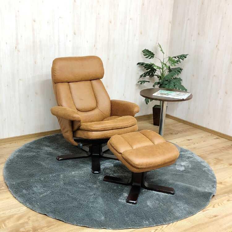 パーソナルチェア お洒落 リクライニングチェア オットマン付 肘付き ハイバック リクライニング 布 一人掛け キズに強い アンティーク ライトブラウン |  | 06