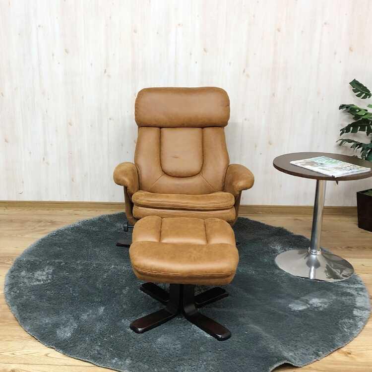 パーソナルチェア お洒落 リクライニングチェア オットマン付 肘付き ハイバック リクライニング 布 一人掛け キズに強い アンティーク ライトブラウン |  | 07