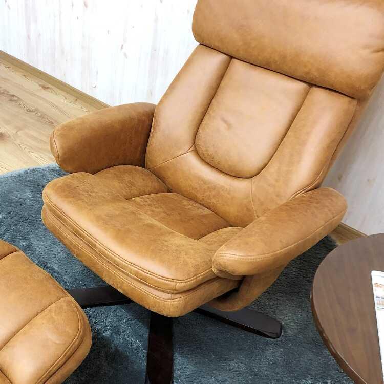 パーソナルチェア お洒落 リクライニングチェア オットマン付 肘付き ハイバック リクライニング 布 一人掛け キズに強い アンティーク ライトブラウン |  | 08