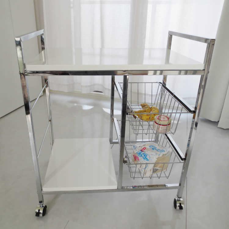 キッチンワゴン キャスター付 光沢 ホワイト 白 シルバーフレーム