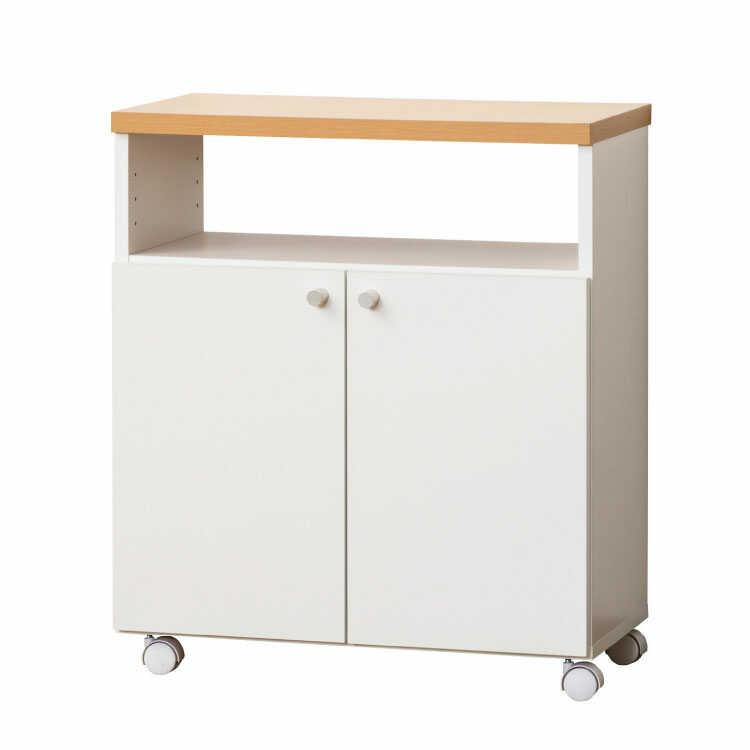 キッチンワゴン 台所収納 キャスター付き 幅60 コンパクト スリム 国産 カウンター下収納 ホワイト 白 ナチュラル 扉収納 可動棚 奥行32 |  | 01