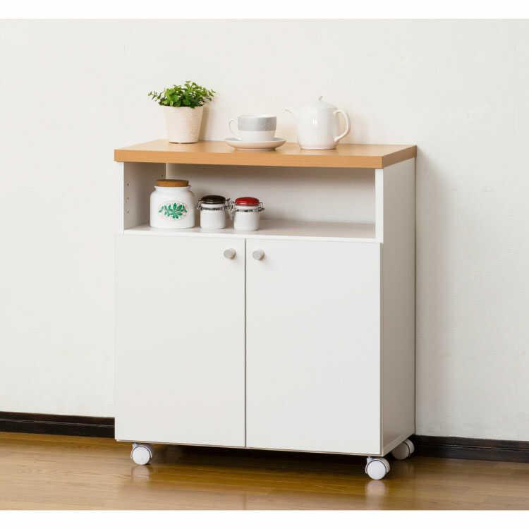 キッチンワゴン 台所収納 キャスター付き 幅60 コンパクト スリム 国産 カウンター下収納 ホワイト 白 ナチュラル 扉収納 可動棚 奥行32 |  | 02