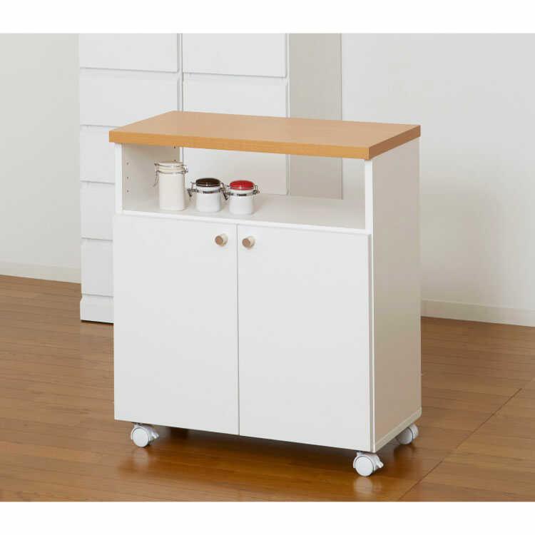 キッチンワゴン 台所収納 キャスター付き 幅60 コンパクト スリム 国産 カウンター下収納 ホワイト 白 ナチュラル 扉収納 可動棚 奥行32 |  | 04