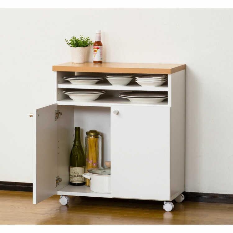 キッチンワゴン 台所収納 キャスター付き 幅60 コンパクト スリム 国産 カウンター下収納 ホワイト 白 ナチュラル 扉収納 可動棚 奥行32 |  | 05