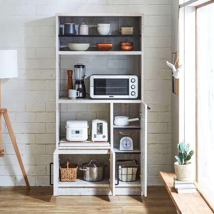 キッチンボード 食器棚 おしゃれ ホワイト 完成品 日本製 レンジ台 幅