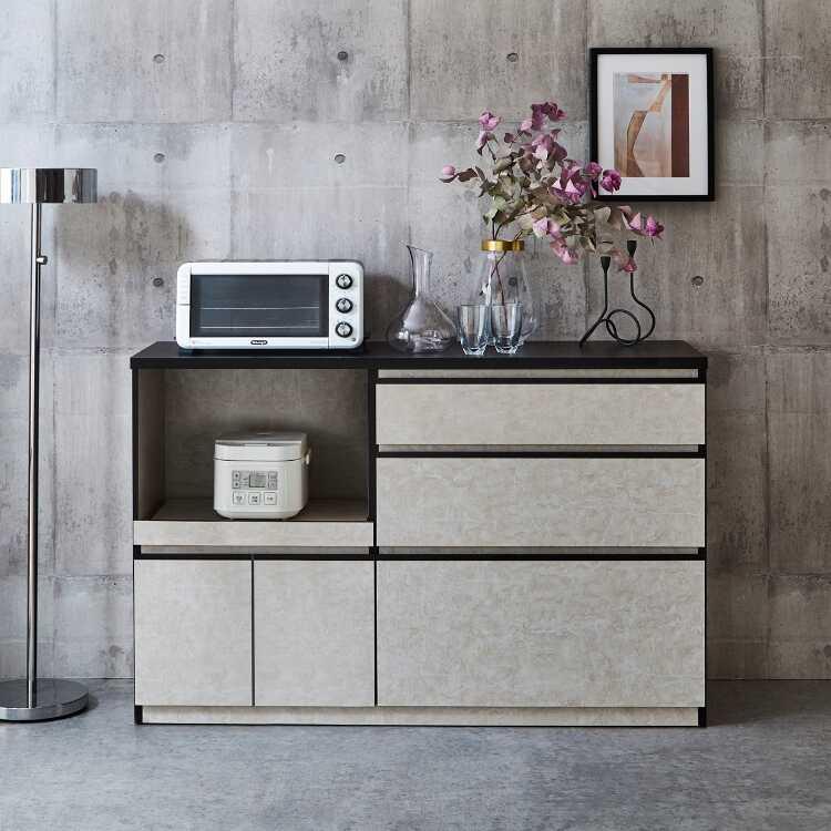 キッチンカウンター おしゃれ 大理石柄 幅140 完成品 日本製 ホワイト