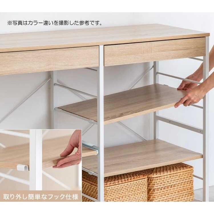 ラック 幅120 収納ラック レンジ台 レンジラック おしゃれ ホワイト 白 ロータイプ ワイド 引き出し 可動棚 作業台 スライド棚 シンプル_10