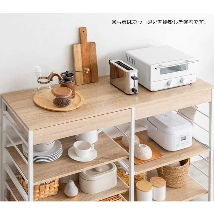 ラック 幅120 収納ラック レンジ台 レンジラック おしゃれ ホワイト 白 ロータイプ ワイド 引き出し 可動棚 作業台 スライド棚 シンプル_6