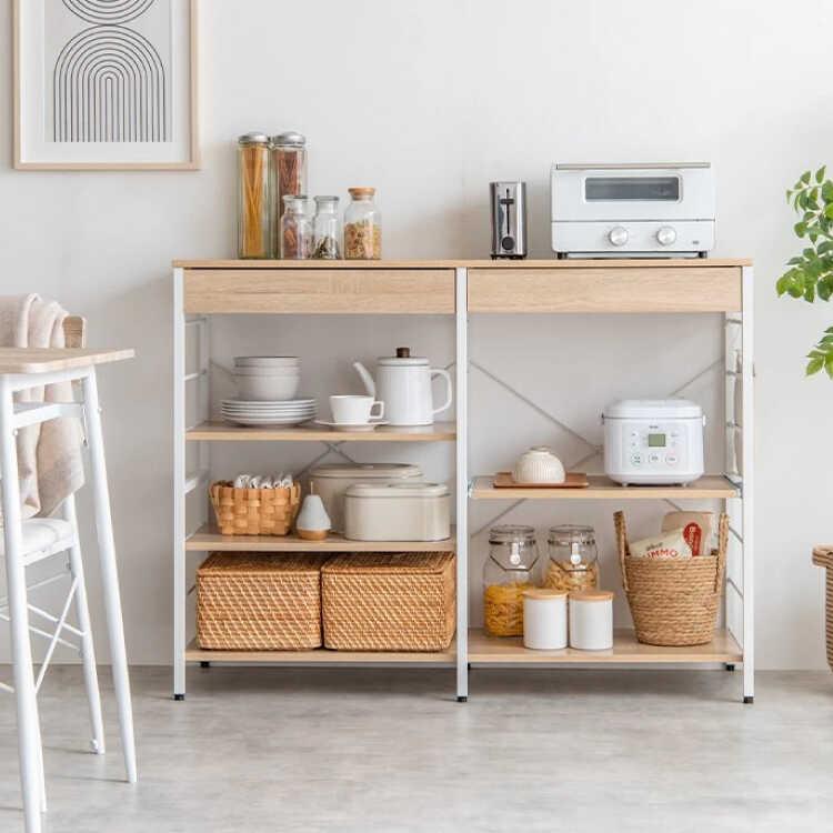 キッチンラック 幅120 ロータイプ おしゃれ ナチュラル ワイド ラック