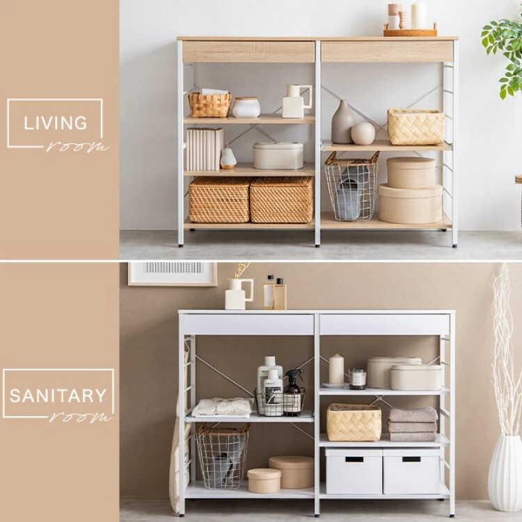 収納ラック 幅120 ロータイプ お洒落 ブラウン レンジ台 レンジラック