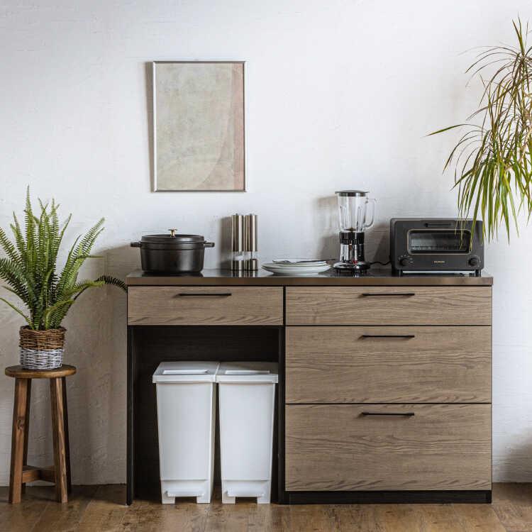 キッチンカウンター キッチン収納 幅140 日本製 本体構造部完成品 ナチュラル グレー ステンレス 天板 木目 ゴミ箱置き ダストボックス 引き出し |  | 14