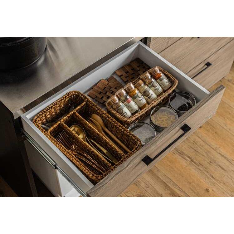 キッチンカウンター キッチン収納 幅140 日本製 本体構造部完成品 ナチュラル グレー ステンレス 天板 木目 ゴミ箱置き ダストボックス 引き出し |  | 06