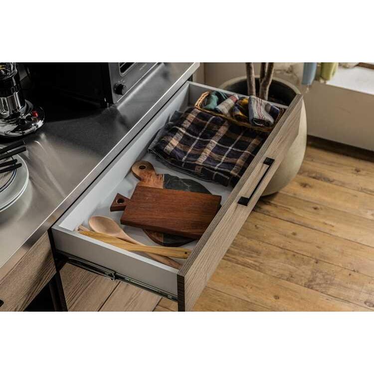 キッチンカウンター キッチン収納 幅140 日本製 本体構造部完成品 ナチュラル グレー ステンレス 天板 木目 ゴミ箱置き ダストボックス 引き出し |  | 08