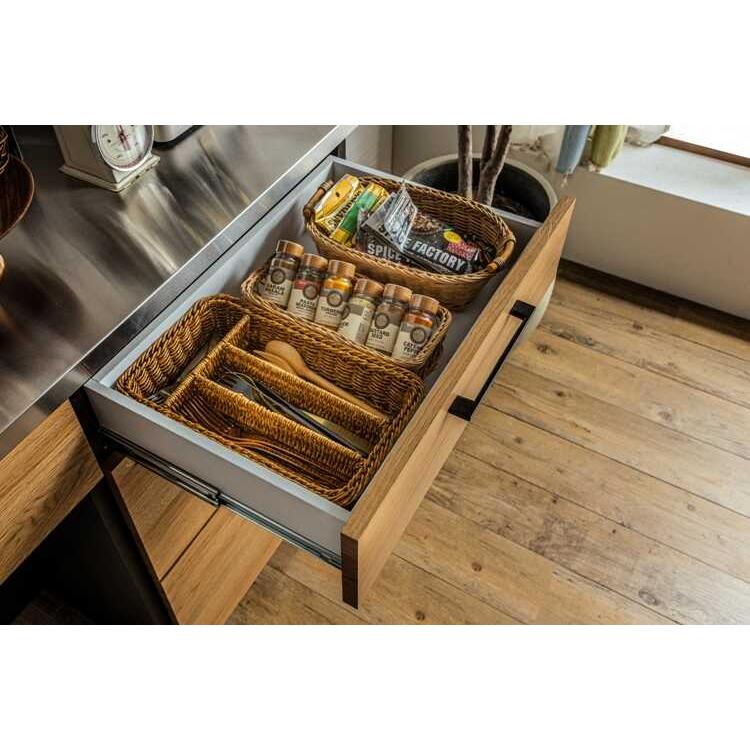 キッチンカウンター キッチン収納 幅140 日本製 本体構造部完成品 ナチュラル グレー ステンレス 天板 木目 ゴミ箱置き ダストボックス 引き出し |  | 09