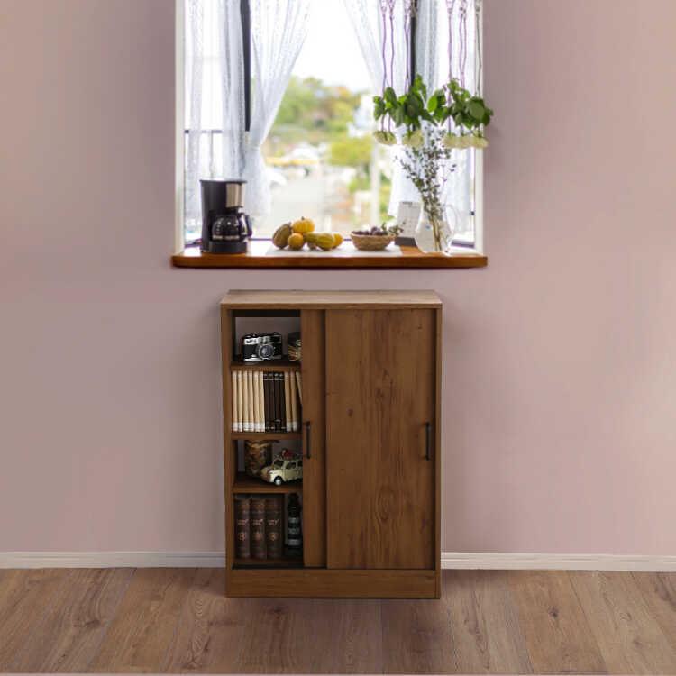 カウンター下収納 キッチン 幅60 奥行16 高さ85 薄型 スリム 引き戸 ウォールナット柄 ブラウン色 おしゃれ 可動棚 棚板 キャビネット 北欧 |  | 14