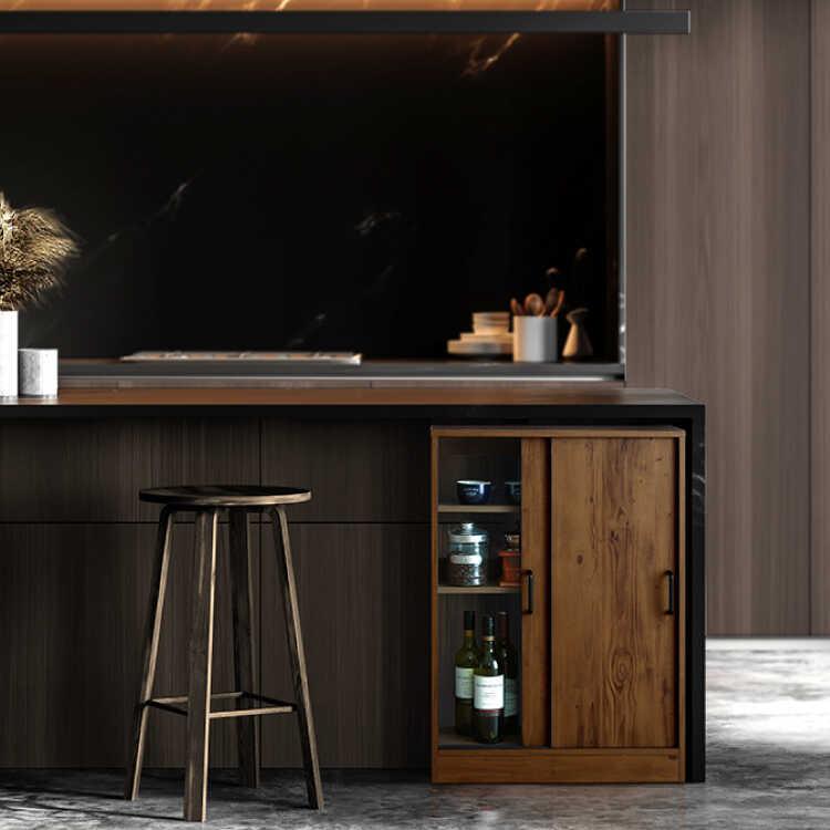 カウンター下収納 キッチン 幅60 奥行16 高さ85 薄型 スリム 引き戸 ウォールナット柄 ブラウン色 おしゃれ 可動棚 棚板 キャビネット 北欧 |  | 02