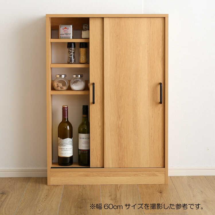 カウンター下収納 キッチン 幅90 奥行21 薄型 スリム 引き戸 ナチュラル色 木目 木製 おしゃれ 可動棚 棚板 キャビネット コンパクト |  | 06