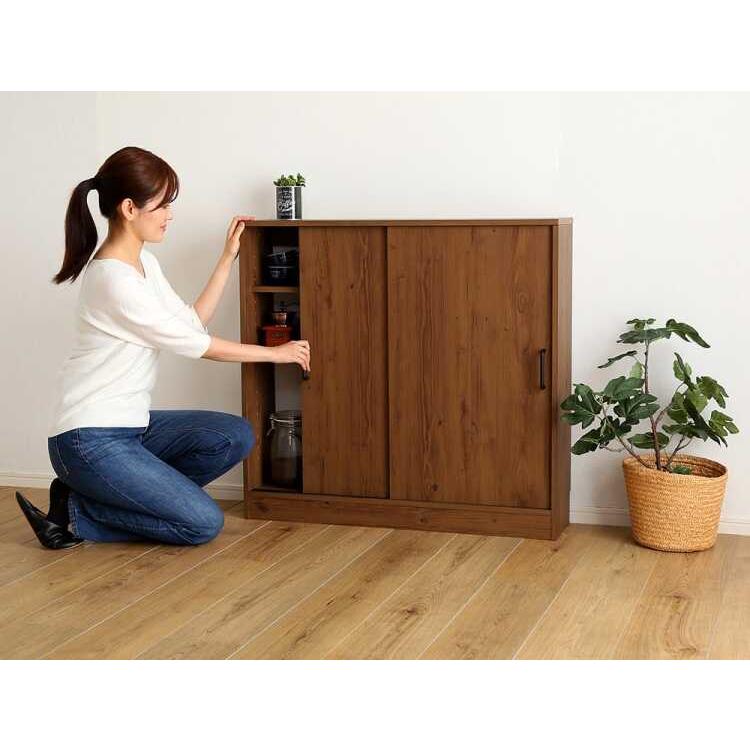 カウンター下収納 キッチン 幅90 奥行21 薄型 スリム 引き戸 ウォールナット色 ブラウン 木製 おしゃれ 可動棚 棚板 キャビネット 一人暮らし |  | 11