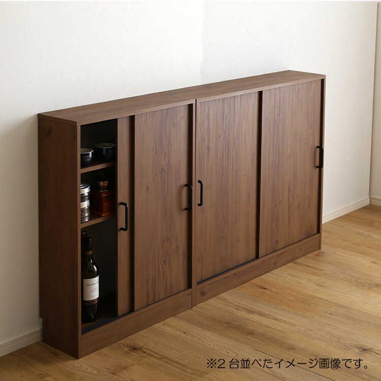 カウンター下収納 キッチン 幅90 奥行21 薄型 スリム 引き戸 ウォールナット色 ブラウン 木製 おしゃれ 可動棚 棚板 キャビネット 一人暮らし |  | 12