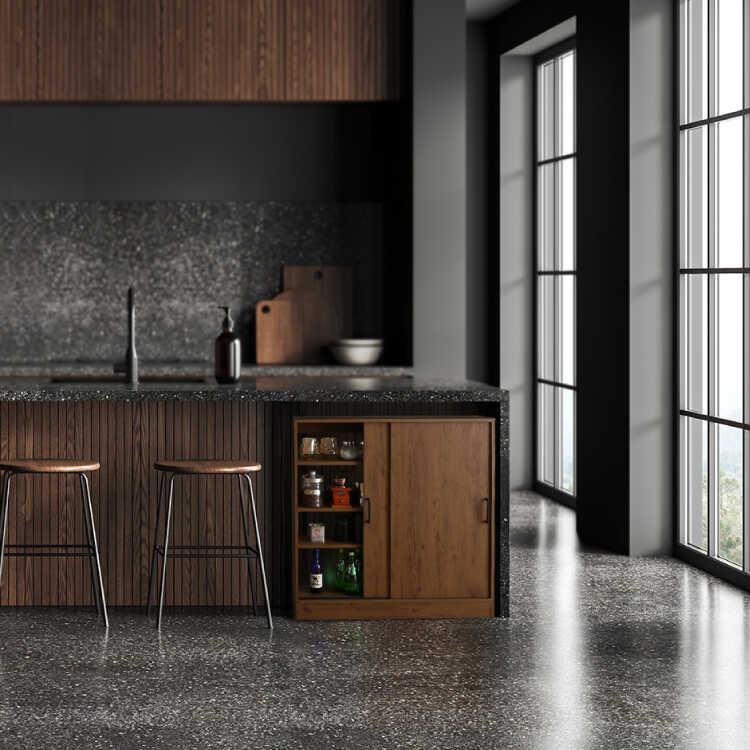 カウンター下収納 キッチン 幅90 奥行21 薄型 スリム 引き戸 ウォールナット色 ブラウン 木製 おしゃれ 可動棚 棚板 キャビネット 一人暮らし |  | 14