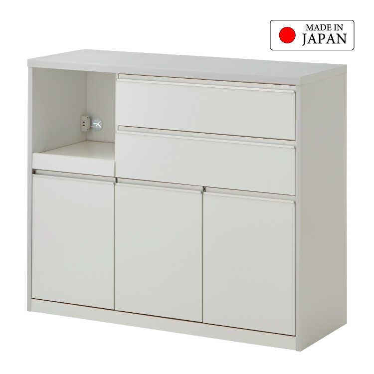 幅120cm・光沢ホワイトの日本製キッチンカウンター・間仕切りOK・完成