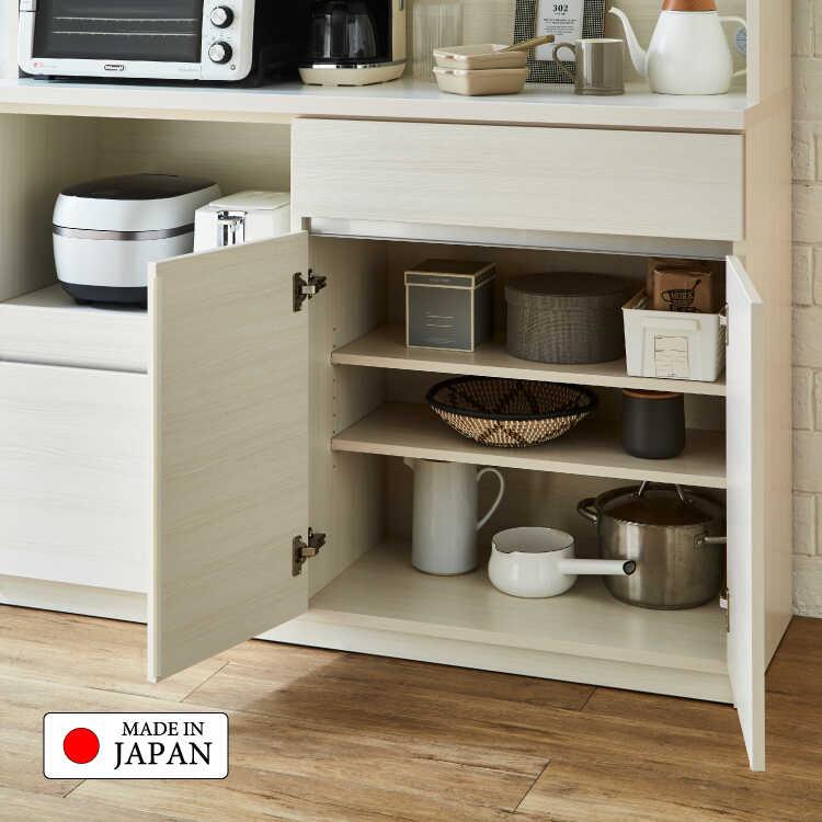 幅140cm・衝撃の激安価格！手作り国産の木目ホワイト食器棚・大型