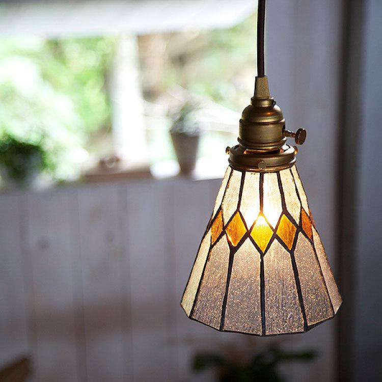 ペンダントライト ステンドガラス 1灯 オレンジ ホワイト レトロ 和