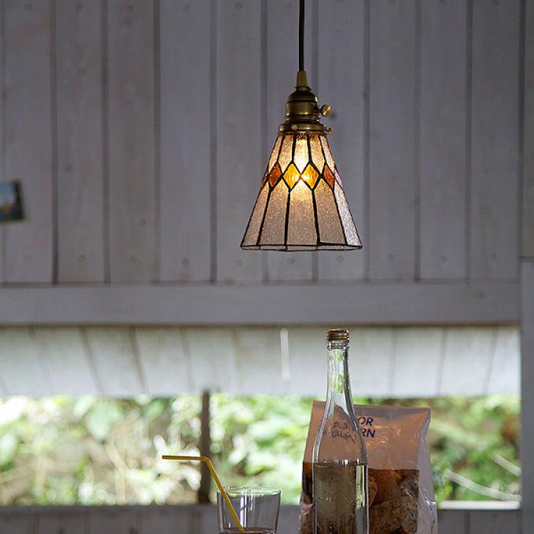ペンダントライト ステンドガラス 1灯 オレンジ ホワイト レトロ 和