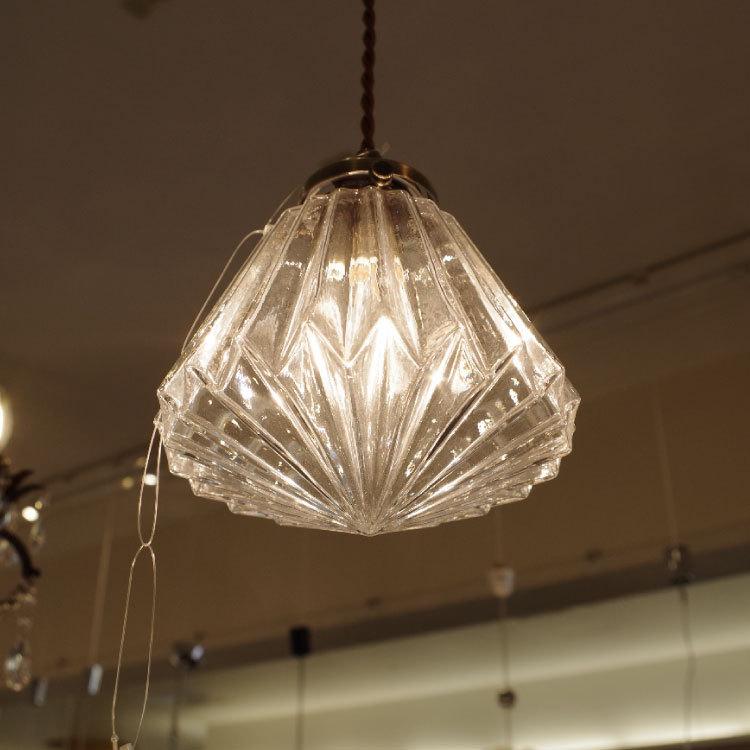 北欧アンティーク ガラス製 ペンダントライト 1灯 アンバー クリアー